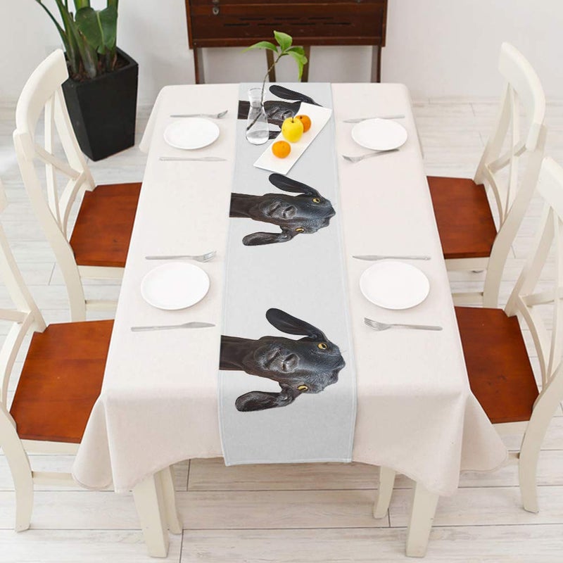 Moslion Black Goat Table Runner Cute Funny Animal Port Up Humorous Face Head Yellow Eyes Decoration Table Runner for Kitchen Dining Wedding Banquet Party Cotton Linen 14x72 Inch - Image 2